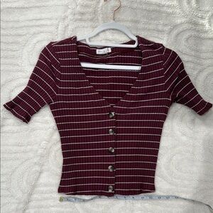 Burgundy Striped Button-Up Top